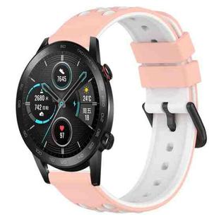 For Honor Magic Watch2 42mm 20mm Two-Color Porous Silicone Watch Band(Pink+White)