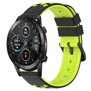 For Honor Magic Watch2 42mm 20mm Two-Color Porous Silicone Watch Band(Black+Lime Green)