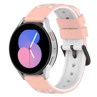 For Samsung Galaxy Watch5 44mm 20mm Two-Color Porous Silicone Watch Band(Pink+White)