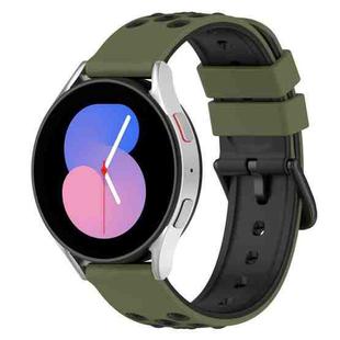For Samsung Galaxy Watch5 44mm 20mm Two-Color Porous Silicone Watch Band(Army Green + Black)