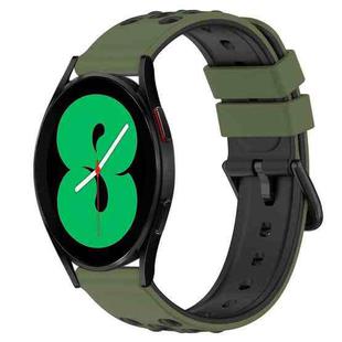 For Samsung Galaxy Watch4 44mm 20mm Two-Color Porous Silicone Watch Band(Army Green + Black)