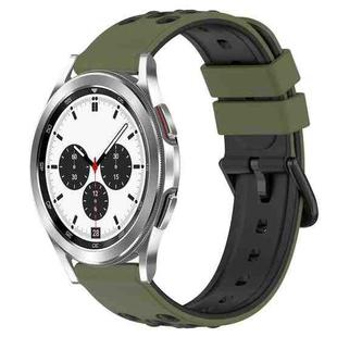 For Samsung  Galaxy Watch4 Classic 42mm 20mm Two-Color Porous Silicone Watch Band(Army Green + Black)