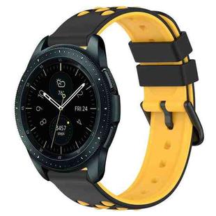 For Samsung Galaxy Watch 42mm 20mm Two-Color Porous Silicone Watch Band(Black+Yellow)