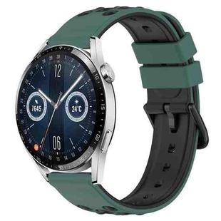 For Huawei Watch GT3 46mm 22mm Two-Color Porous Silicone Watch Band(Olive Green+Black)