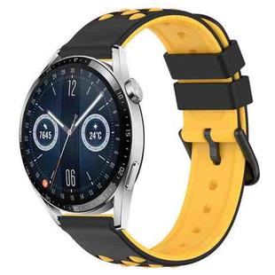 For Huawei Watch GT3 46mm 22mm Two-Color Porous Silicone Watch Band(Black+Yellow)