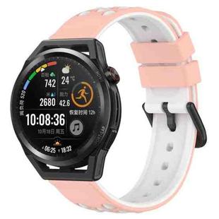 For Huawei Watch GT Runner 22mm Two-Color Porous Silicone Watch Band(Pink+White)