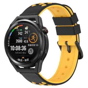For Huawei Watch GT Runner 22mm Two-Color Porous Silicone Watch Band(Black+Yellow)