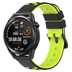 For Huawei Watch GT Runner 22mm Two-Color Porous Silicone Watch Band(Black+Lime Green)
