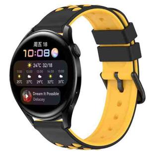 For Huawei Watch 3 22mm Two-Color Porous Silicone Watch Band(Black+Yellow)