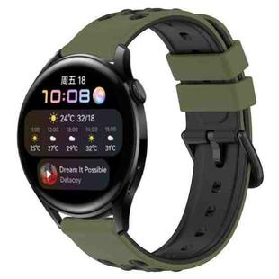 For Huawei Watch 3 22mm Two-Color Porous Silicone Watch Band(Army Green + Black)