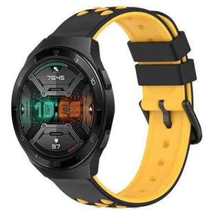 For Huawei Watch GT 2E 22mm Two-Color Porous Silicone Watch Band(Black+Yellow)