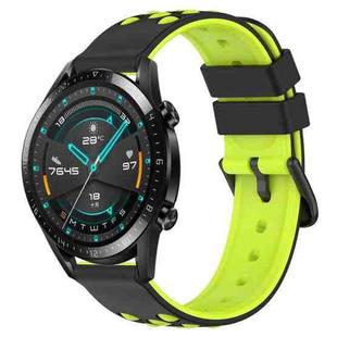 For Huawei GT2 46mm 22mm Two-Color Porous Silicone Watch Band(Black+Lime Green)