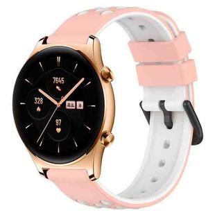 For Honor Watch GS 3 22mm Two-Color Porous Silicone Watch Band(Pink+White)
