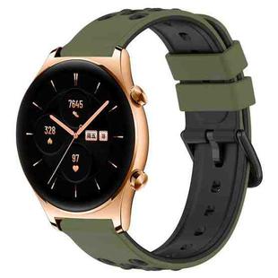 For Honor Watch GS 3 22mm Two-Color Porous Silicone Watch Band(Army Green + Black)