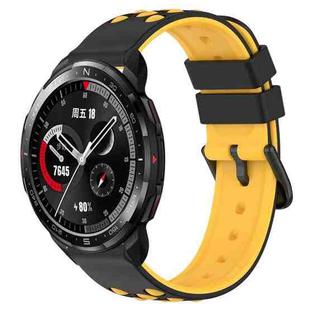 For Honor Watch GS Pro 22mm Two-Color Porous Silicone Watch Band(Black+Yellow)