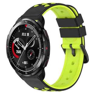 For Honor Watch GS Pro 22mm Two-Color Porous Silicone Watch Band(Black+Lime Green)