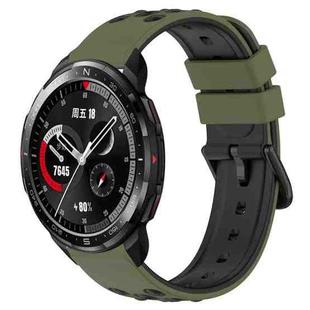 For Honor Watch GS Pro 22mm Two-Color Porous Silicone Watch Band(Army Green + Black)
