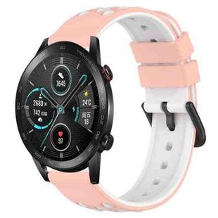For Honor Magic Watch 2 46mm 22mm Two-Color Porous Silicone Watch Band(Pink+White)