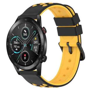 For Honor Magic Watch 2 46mm 22mm Two-Color Porous Silicone Watch Band(Black+Yellow)