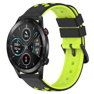 For Honor Magic Watch 2 46mm 22mm Two-Color Porous Silicone Watch Band(Black+Lime Green)