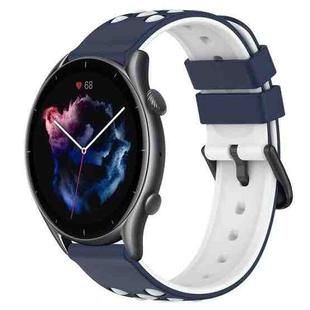 For Amazfit GTR 3 22mm Two-Color Porous Silicone Watch Band(Midnight Blue + White)