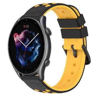 For Amazfit GTR 3 Pro 22mm Two-Color Porous Silicone Watch Band(Black+Yellow)