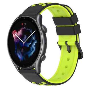For Amazfit GTR 3 Pro 22mm Two-Color Porous Silicone Watch Band(Black+Lime Green)