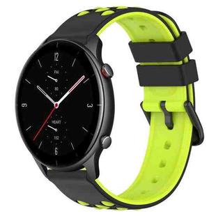 For Amazfit GTR 2e 22mm Two-Color Porous Silicone Watch Band(Black+Lime Green)