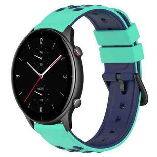 For Amazfit GTR 2e 22mm Two-Color Porous Silicone Watch Band(Lime Green+Blue)