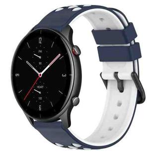 For Amazfit GTR 2e 22mm Two-Color Porous Silicone Watch Band(Midnight Blue + White)