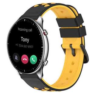 For Amazfit GTR 2 22mm Two-Color Porous Silicone Watch Band(Black+Yellow)