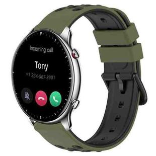 For Amazfit GTR 2 22mm Two-Color Porous Silicone Watch Band(Army Green + Black)
