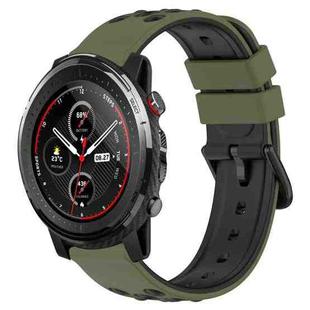 For Amazfit 3 22mm Two-Color Porous Silicone Watch Band(Army Green + Black)