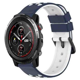 For Amazfit 3 22mm Two-Color Porous Silicone Watch Band(Midnight Blue + White)