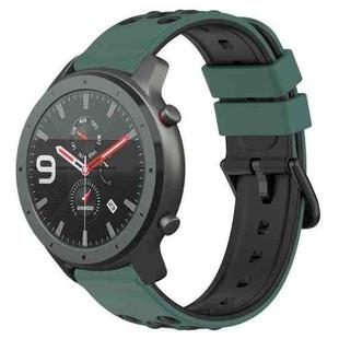 For Amazfit GTR 47mm 22mm Two-Color Porous Silicone Watch Band(Olive Green+Black)