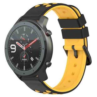 For Amazfit GTR 47mm 22mm Two-Color Porous Silicone Watch Band(Black+Yellow)