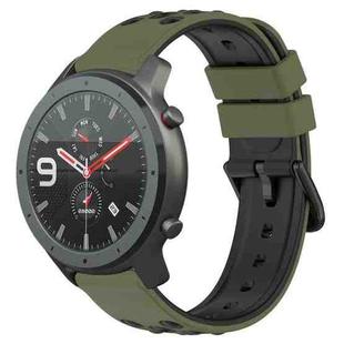 For Amazfit GTR 47mm 22mm Two-Color Porous Silicone Watch Band(Army Green + Black)