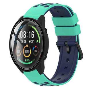 For Xiaomi MI Watch Color 22mm Two-Color Porous Silicone Watch Band(Lime Green+Blue)