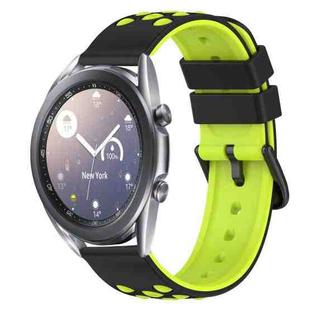 For Samsung Galaxy Watch3 45mm 22mm Two-Color Porous Silicone Watch Band(Black+Lime Green)