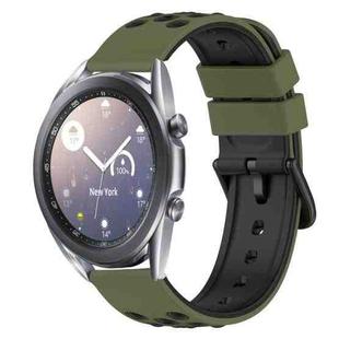 For Samsung Galaxy Watch3 45mm 22mm Two-Color Porous Silicone Watch Band(Army Green + Black)