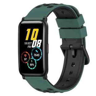 For Honor Watch ES 20mm Two-Color Silicone Watch Band(Olive Green + Black)