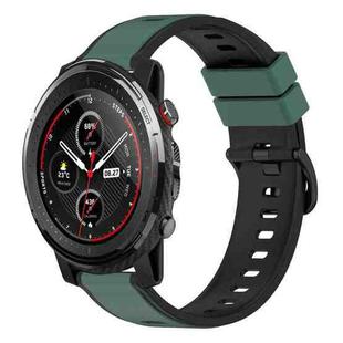 For Amazfit 3 22mm Two-Color Silicone Watch Band(Olive Green + Black)