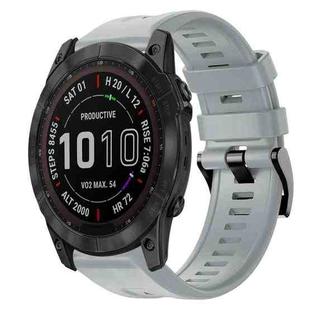 For Garmin Fenix 7X Metal Buckle Solid Color Silicone Watch Band(Grey)