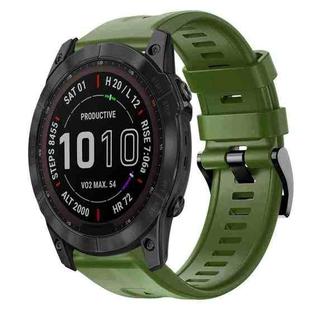 For Garmin Fenix 7X Metal Buckle Solid Color Silicone Watch Band(Army Green)