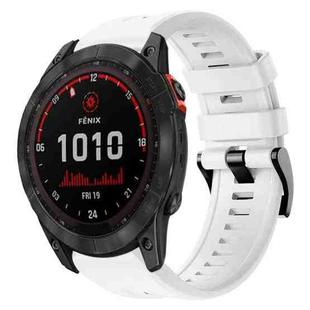 For Garmin Fenix 7X Solar Metal Buckle Solid Color Silicone Watch Band(White)