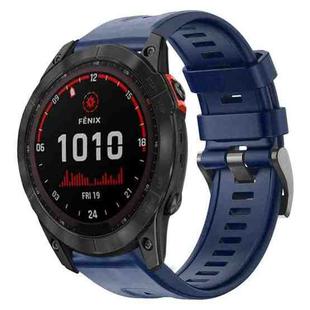 For Garmin Fenix 7X Solar Metal Buckle Solid Color Silicone Watch Band(Navy Blue)