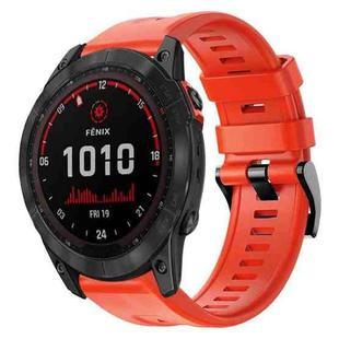 For Garmin Fenix 7X Solar Metal Buckle Solid Color Silicone Watch Band(Red)