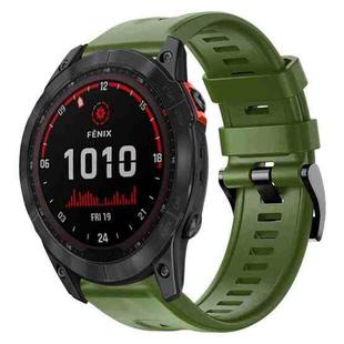 For Garmin Fenix 7X Solar Metal Buckle Solid Color Silicone Watch Band(Army Green)