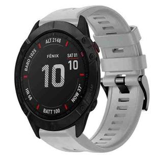 For Garmin Fenix 6X Metal Buckle Solid Color Silicone Watch Band(Grey)