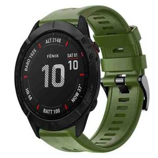 For Garmin Fenix 6X Metal Buckle Solid Color Silicone Watch Band(Army Green)